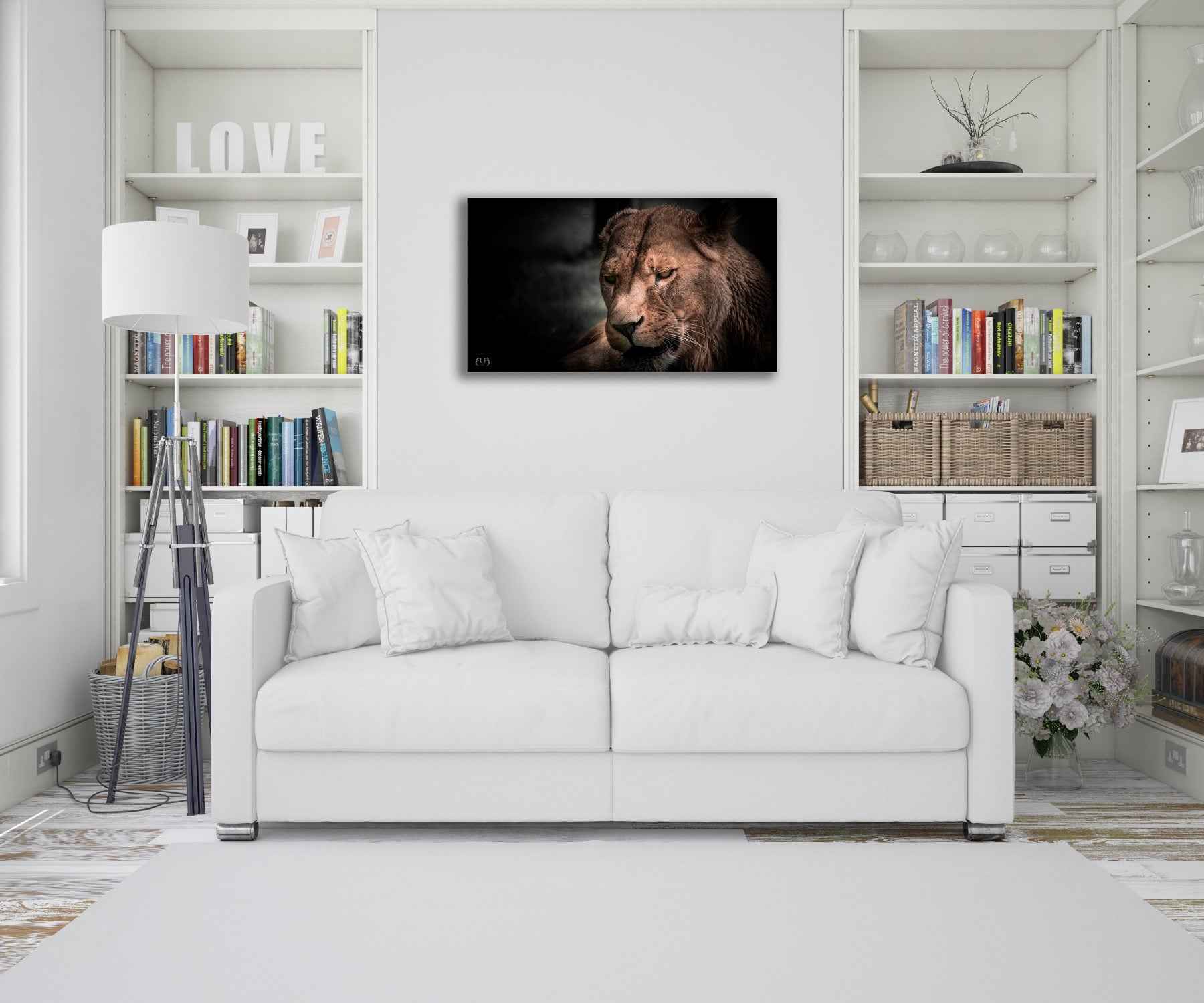 Rise4motion, Photographe et videaste à Grenoble, cette photo représente un mockup tableau de lionne